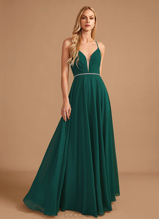 Silhouette Fabric Beading A-Line Length Neckline Embellishment Floor-Length V-neck Belen Sleeveless Spaghetti Staps Bridesmaid Dresses