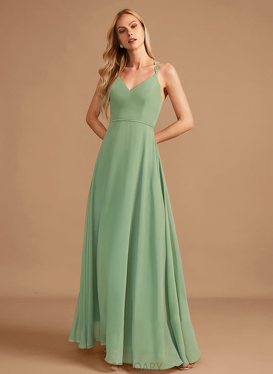 Embellishment V-neck Floor-Length Silhouette Neckline Fabric Beading A-Line Length Sequins Nina Sleeveless Bridesmaid Dresses