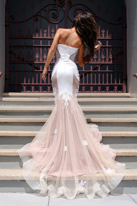 Trumpet Sweetheart Sleeveless Tulle Court Train Prom Dresses