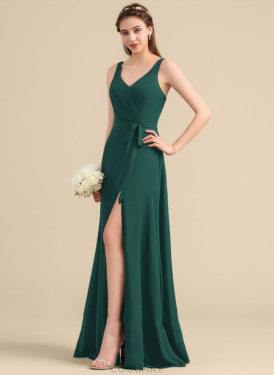 Bow(s) Floor-Length Fabric SplitFront V-neck Ruffle Silhouette Neckline Length A-Line Embellishment Jasmin Bridesmaid Dresses