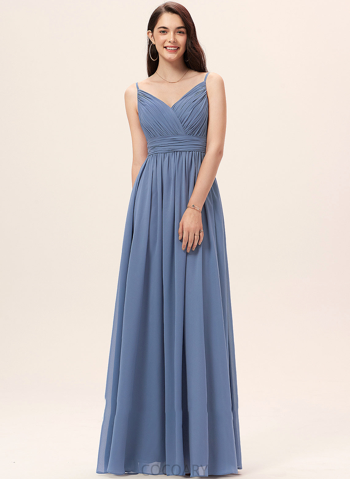 Floor-Length Silhouette Length V-neck Fabric A-Line Neckline Straps Destiny Spaghetti Staps A-Line/Princess Floor Length Bridesmaid Dresses