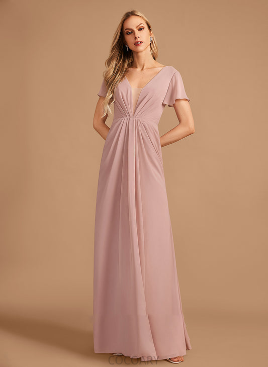 Ruffle A-Line Fabric Embellishment Neckline Silhouette V-neck Floor-Length Length Allyson Straps A-Line/Princess Bridesmaid Dresses