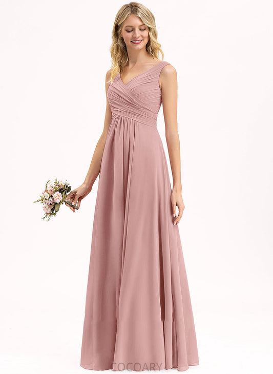 Ruffle Neckline Silhouette Fabric Length Embellishment Floor-Length A-Line V-neck Briana Natural Waist Off The Shoulder Bridesmaid Dresses