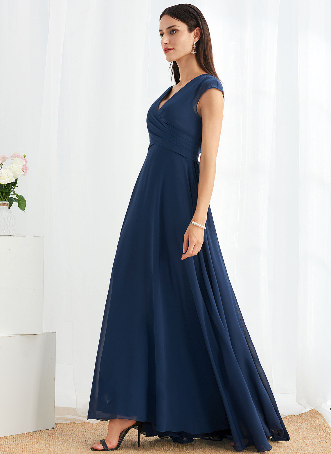 V-neck Silhouette A-Line Ruffle Neckline Fabric Length Embellishment Floor-Length Judith A-Line/Princess Floor Length Bridesmaid Dresses