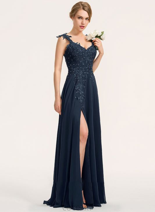 Sweetheart Silhouette Floor-Length A-Line Beading Fabric Embellishment SplitFront Length Neckline Lillianna Floor Length Bridesmaid Dresses