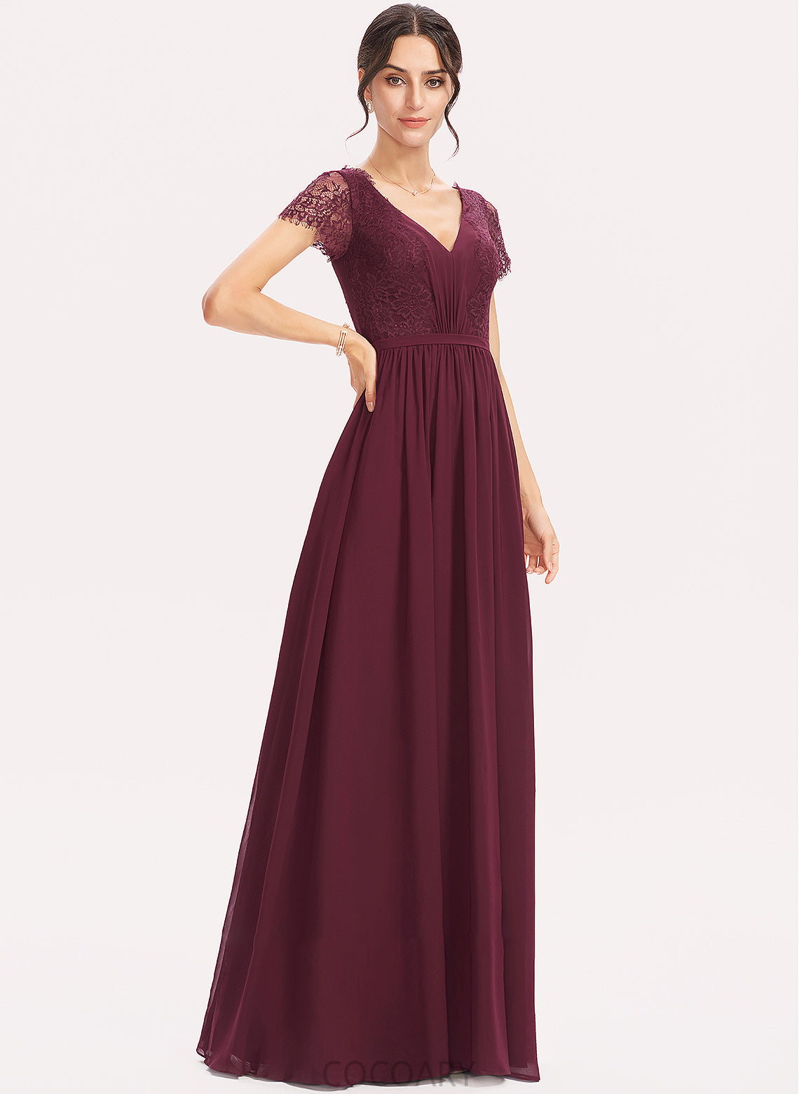 A-Line V-neck Fabric Embellishment Length Neckline Floor-Length Silhouette Lace Sahna Floor Length Natural Waist Bridesmaid Dresses