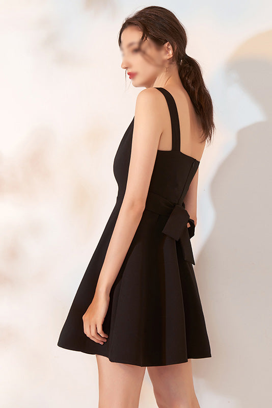 Black Sleeveless V Neck A Line With Bowknot Homecoming Dresses