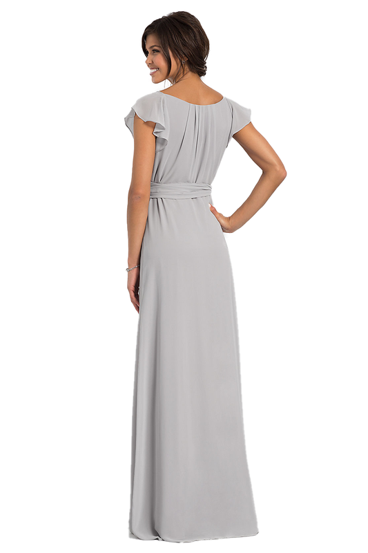 Isabel Natural Waist Chiffon A-Line/Princess Short Sleeves High Low V-Neck Bridesmaid Dresses