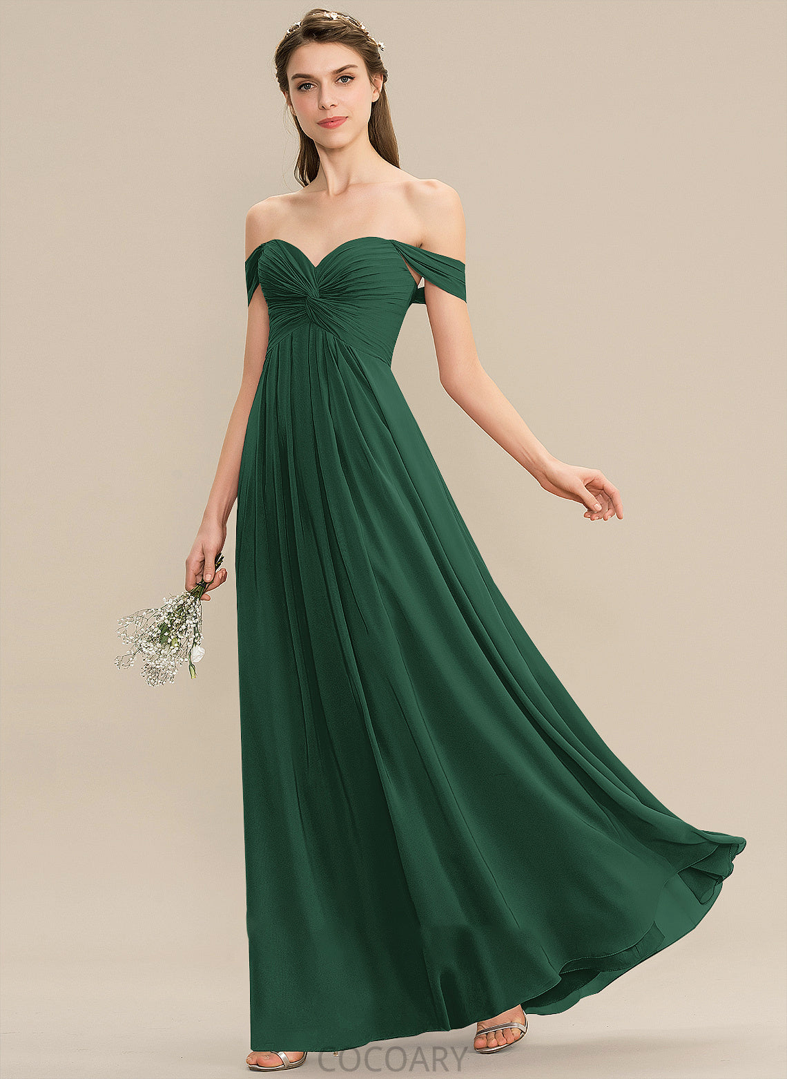 Neckline Embellishment Floor-Length Silhouette Length Off-the-Shoulder A-Line Ruffle Fabric Aisha Natural Waist Spaghetti Staps Bridesmaid Dresses