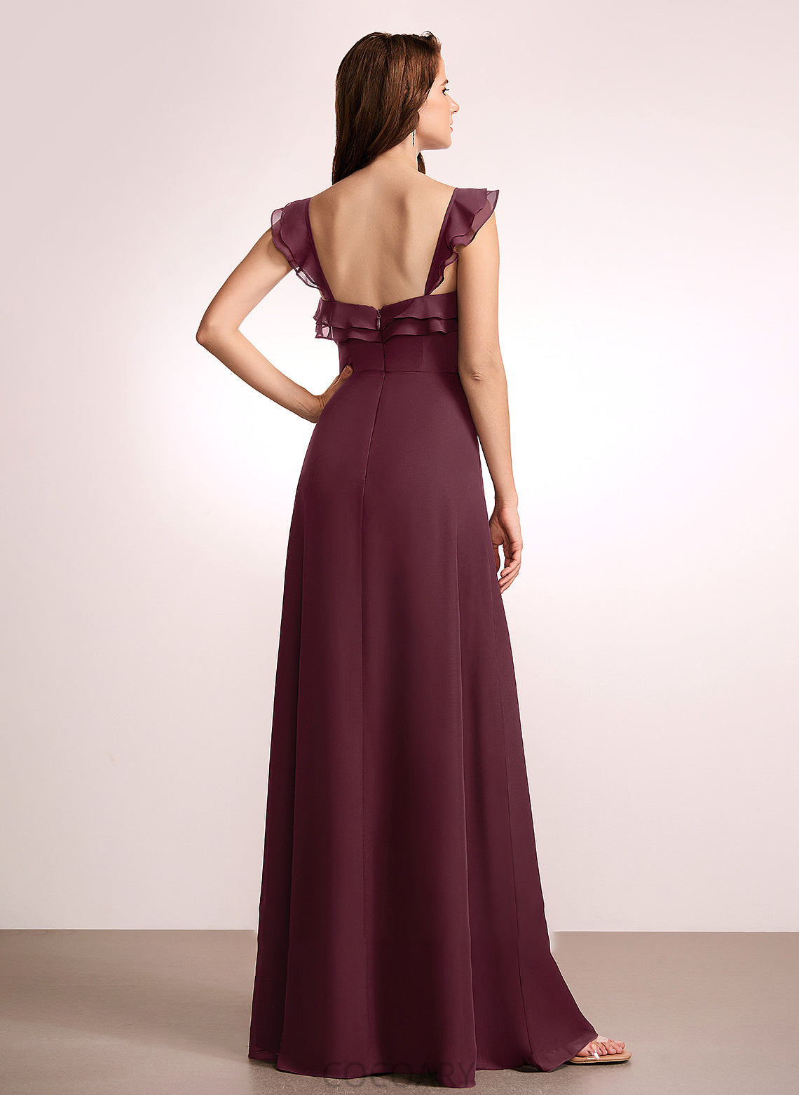 Fabric Embellishment V-neck Neckline Silhouette Length Floor-Length SplitFront A-Line Aylin V-Neck A-Line/Princess Bridesmaid Dresses