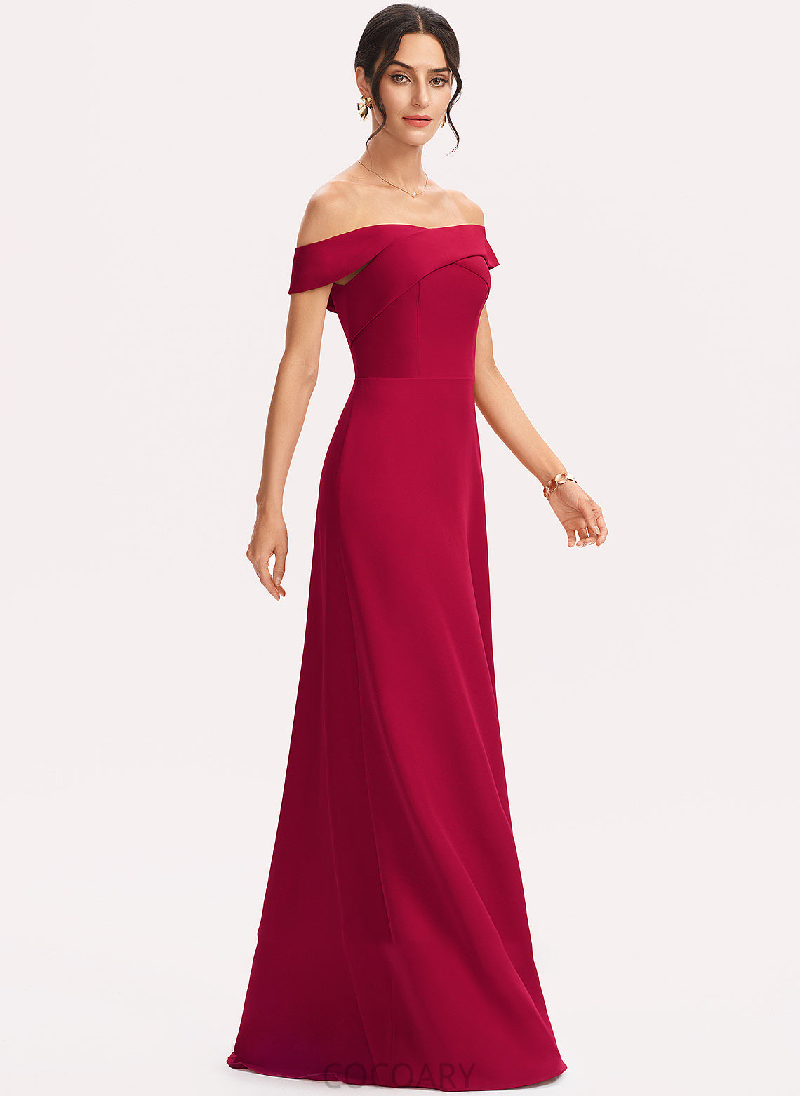 Length Sheath/Column Fabric Silhouette Floor-Length Neckline Embellishment Ruffle Off-the-Shoulder Maureen Sleeveless Floor Length Bridesmaid Dresses