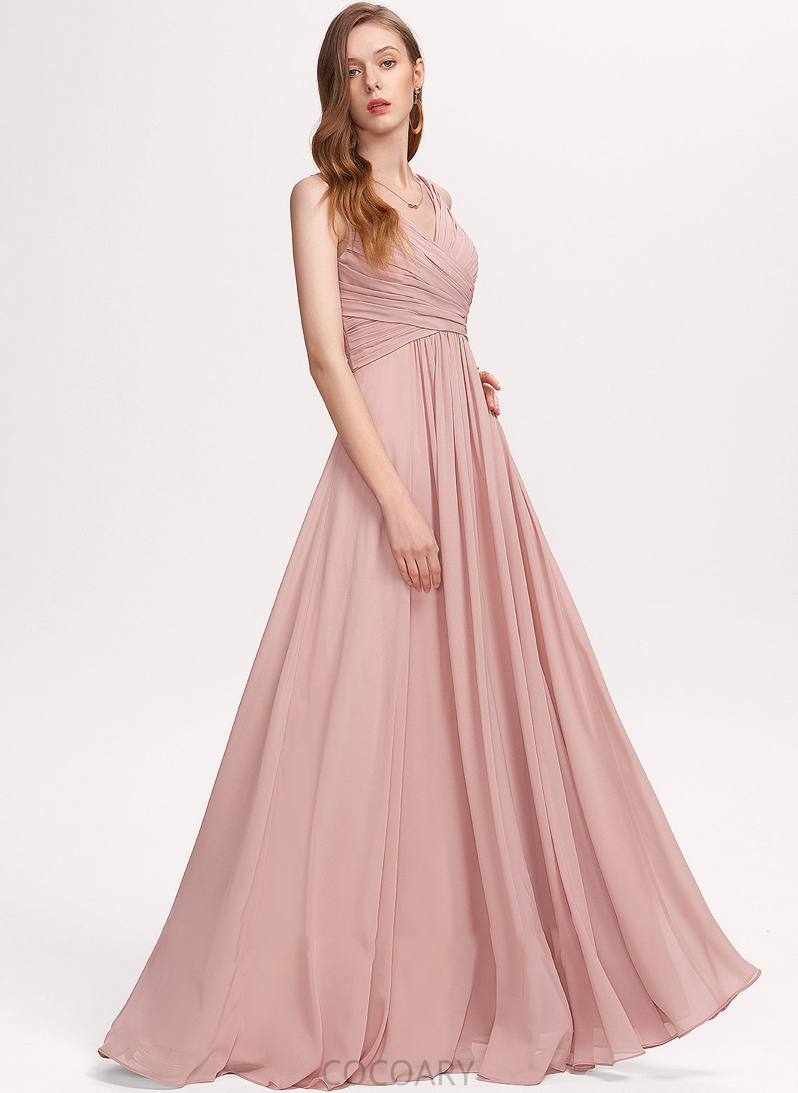 Embellishment Length Floor-Length Silhouette Neckline Ruffle Fabric V-neck A-Line Kenna V-Neck Sleeveless Bridesmaid Dresses