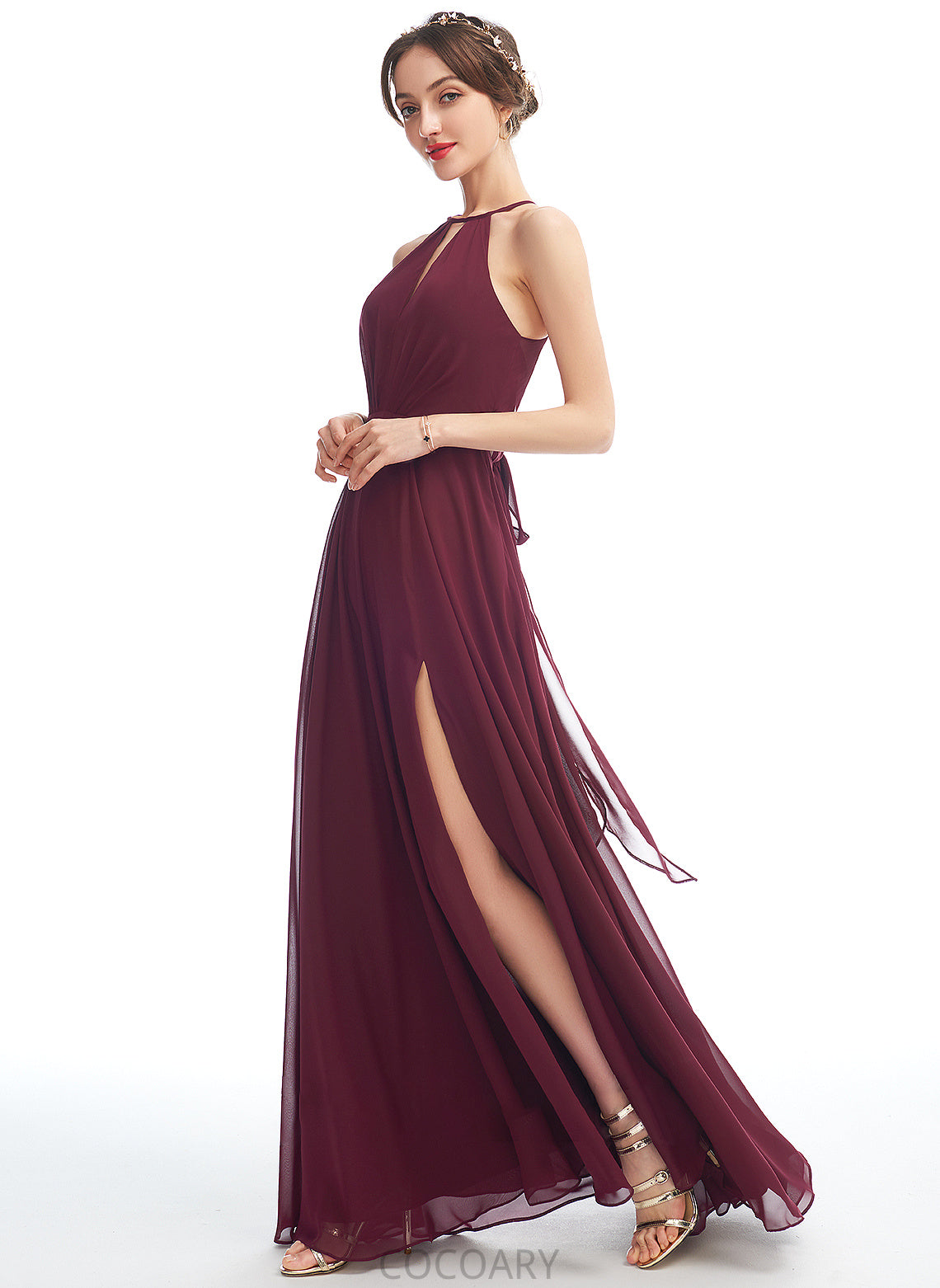 Length SplitFront Neckline Halter Embellishment Silhouette Floor-Length Fabric A-Line Shaniya A-Line/Princess Floor Length Bridesmaid Dresses