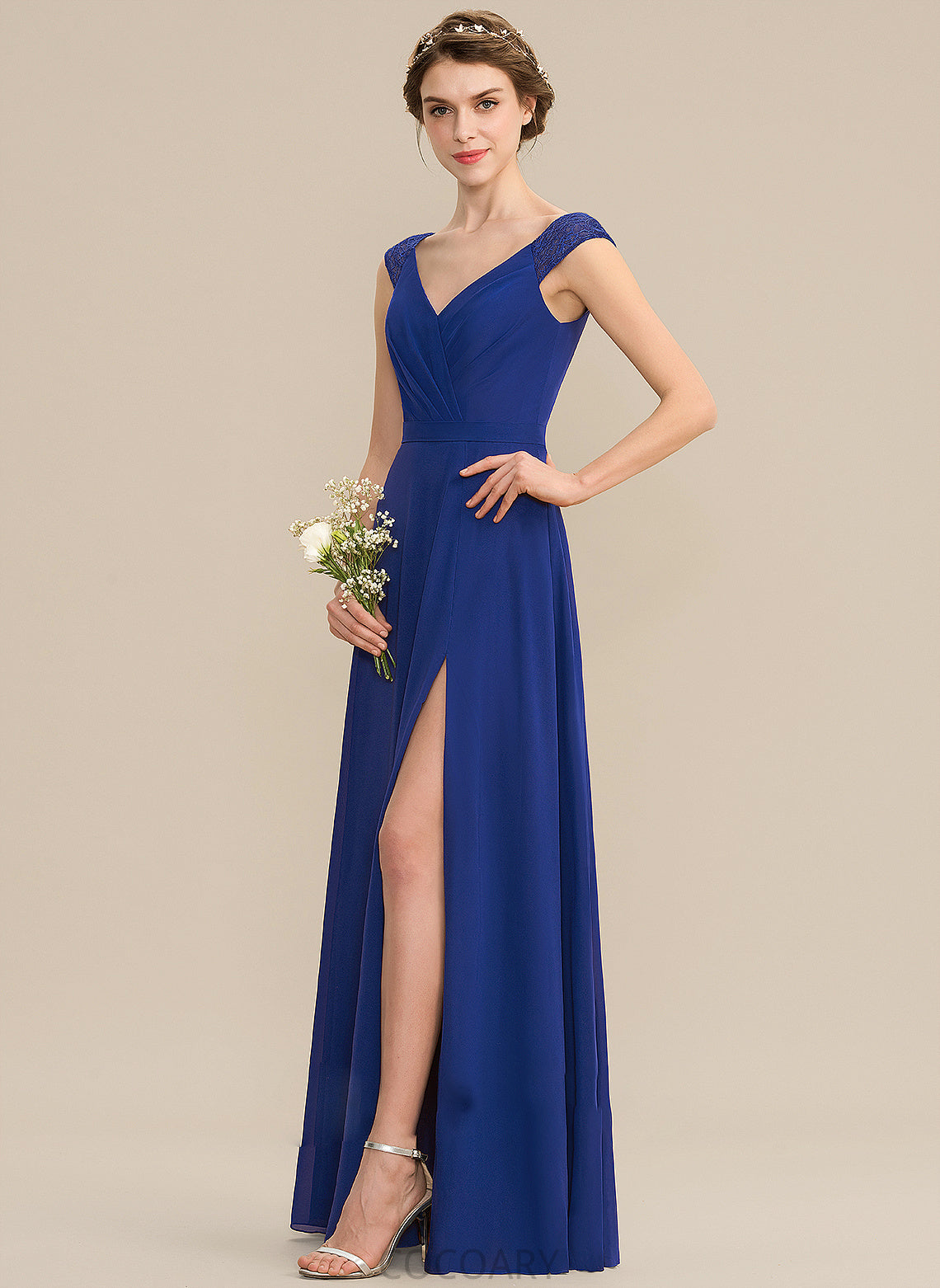 Embellishment Length Fabric V-neck Silhouette SplitFront Neckline Ruffle Floor-Length A-Line Baylee V-Neck Bridesmaid Dresses