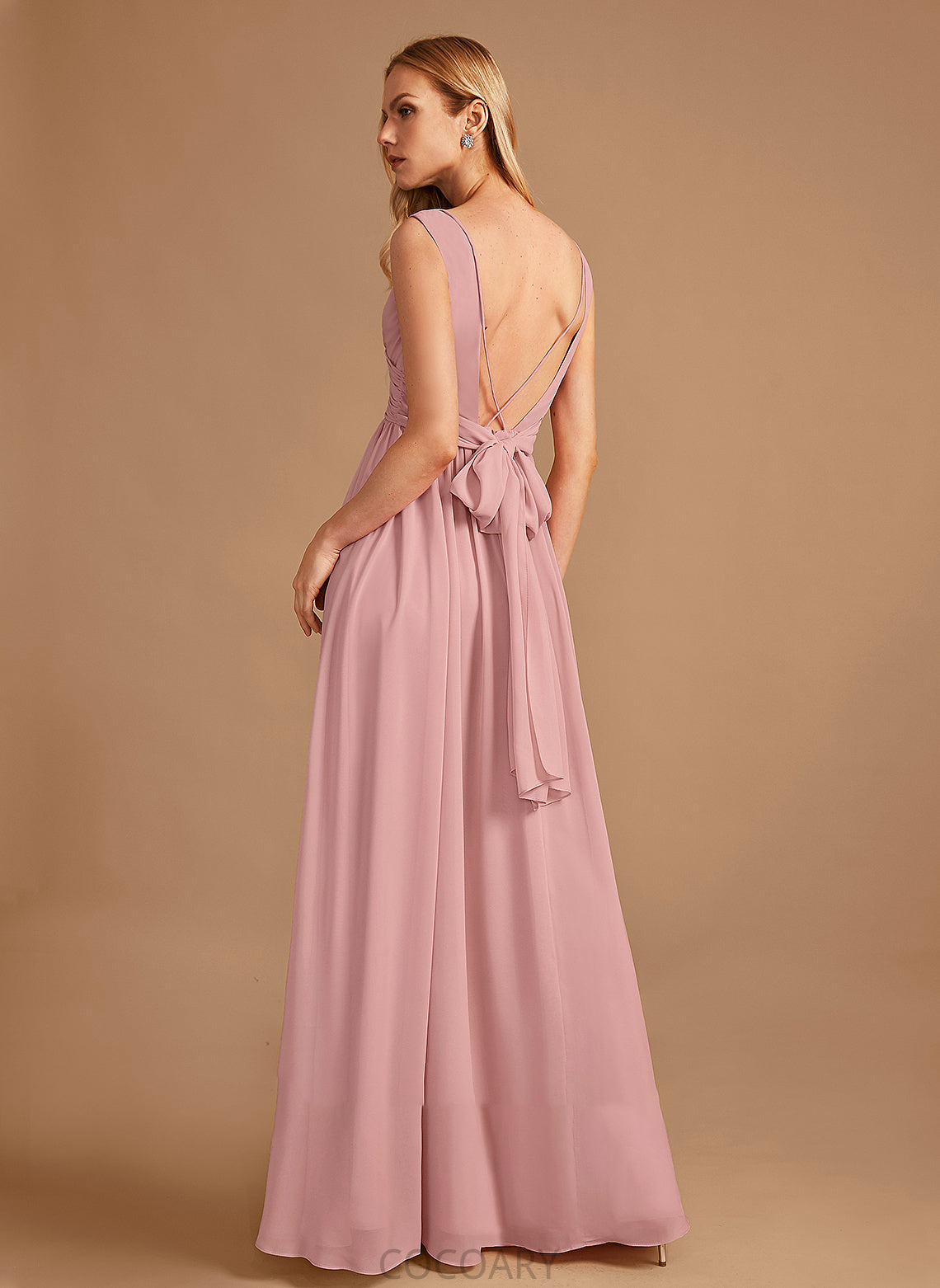 Silhouette Neckline A-Line V-neck Bow(s) Ruffle Floor-Length Length Embellishment Fabric Alissa Spaghetti Staps Bridesmaid Dresses