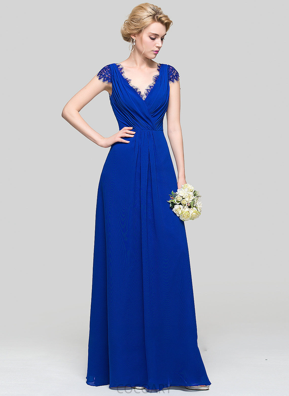 Floor-Length Embellishment Fabric V-neck A-Line Neckline Length Silhouette Ruffle Makayla Sleeveless Halter Bridesmaid Dresses