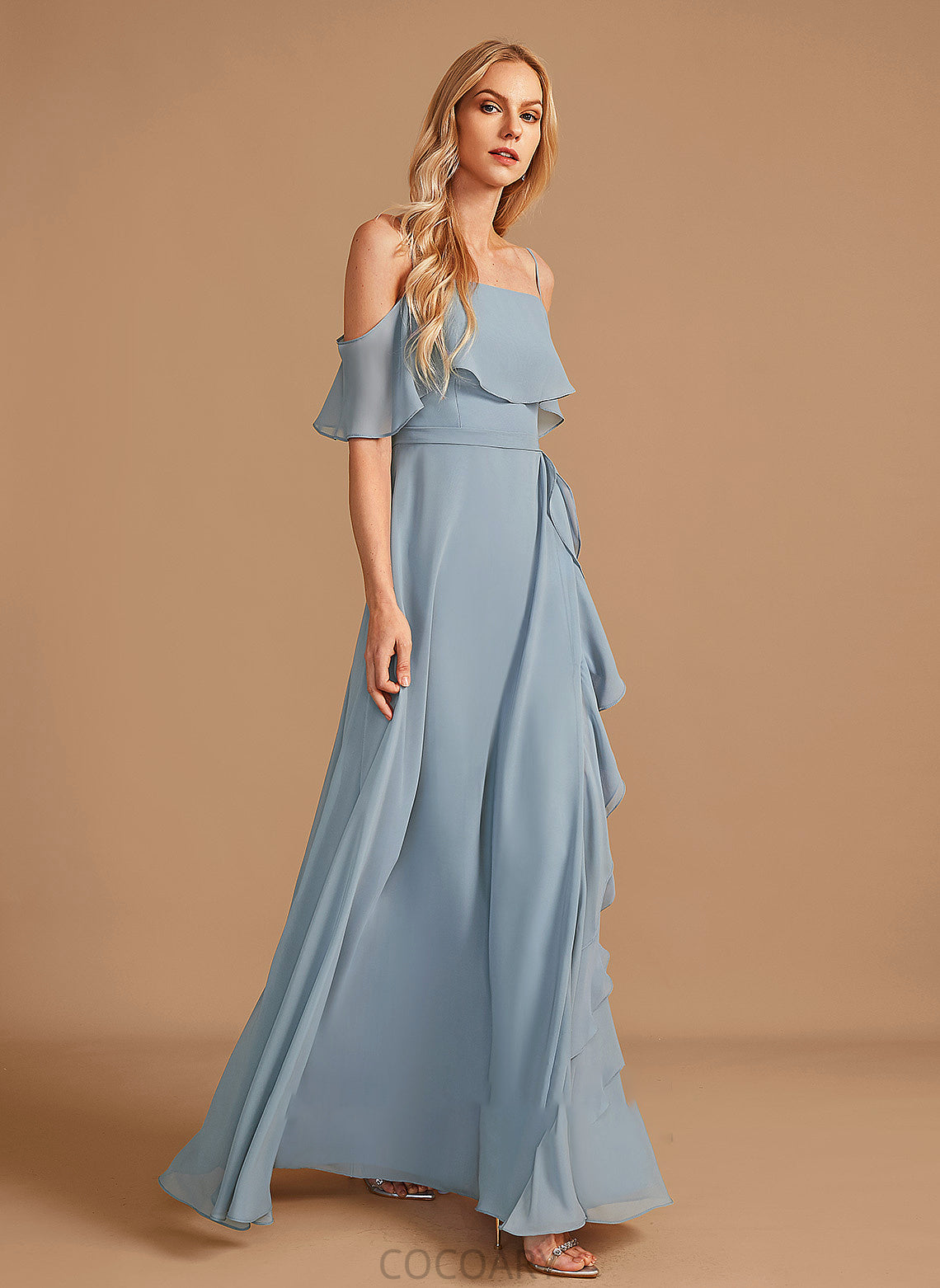 Ruffle Length A-Line Silhouette Embellishment SplitFront Neckline Fabric Floor-Length Off-the-Shoulder Lucile Floor Length Bridesmaid Dresses