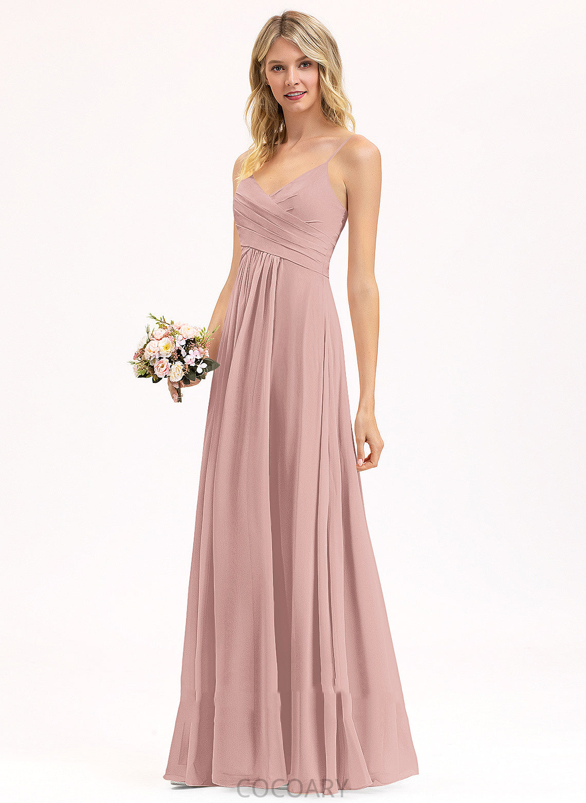 Neckline Length Ruffle V-neck A-Line Silhouette Fabric Embellishment Floor-Length Francesca Sleeveless A-Line/Princess Bridesmaid Dresses