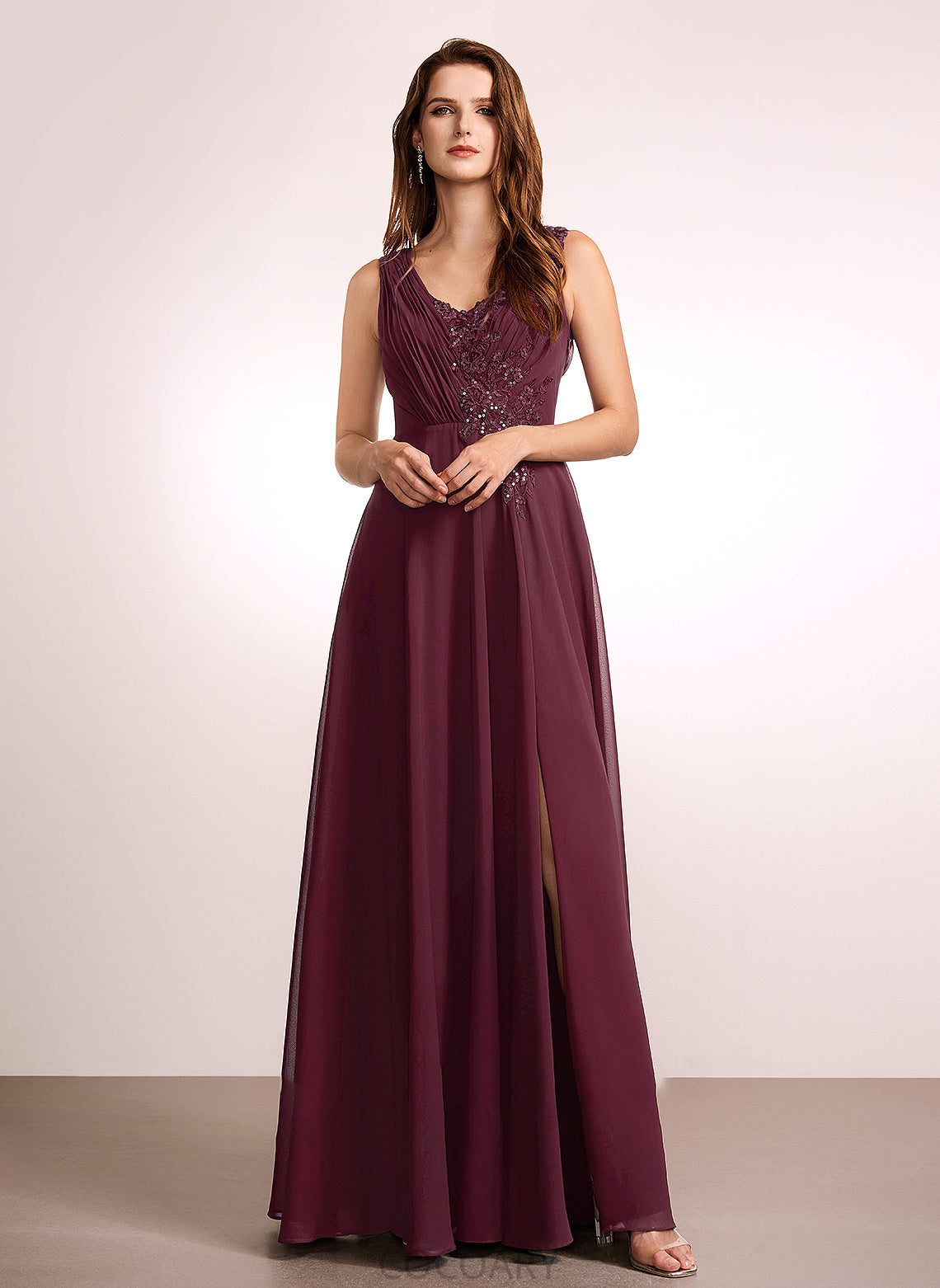 Fabric Silhouette Length A-Line Lace Floor-Length Embellishment Neckline V-neck Jada A-Line/Princess Sleeveless Bridesmaid Dresses