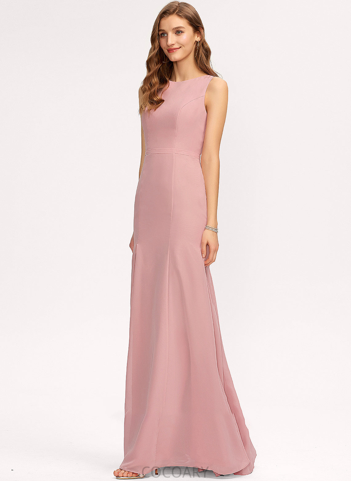 Fabric Floor-Length ScoopNeck Embellishment Neckline SplitFront Silhouette Length Sheath/Column Maliyah Natural Waist Floor Length Bridesmaid Dresses