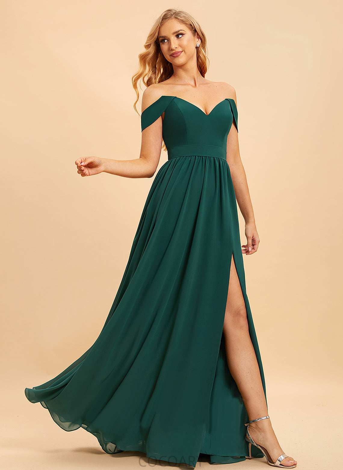 Silhouette Fabric Off-the-Shoulder Neckline Length Embellishment Floor-Length A-Line SplitFront Emerson Spaghetti Staps Floor Length Bridesmaid Dresses