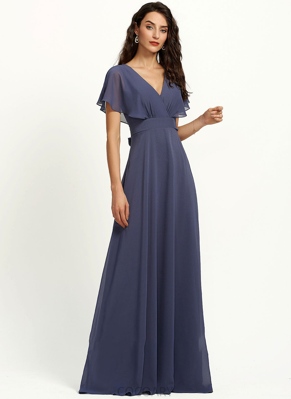 A-Line Neckline Straps V-neck Fabric Length Floor-Length Silhouette Cassie Natural Waist Halter Sleeveless Bridesmaid Dresses