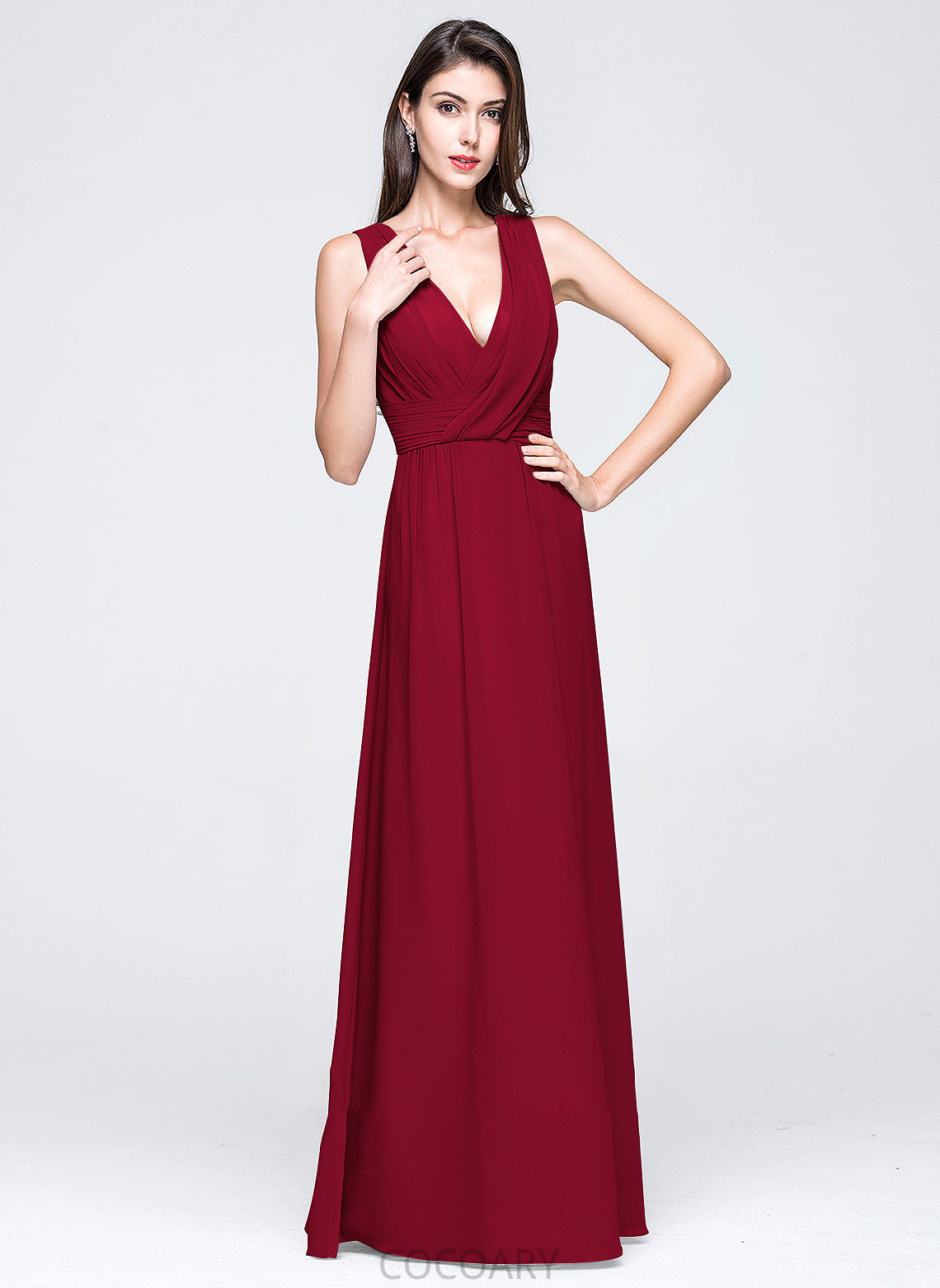 A-Line Fabric Length Embellishment Ruffle Neckline Silhouette Floor-Length V-neck Emmalee V-Neck A-Line/Princess Bridesmaid Dresses