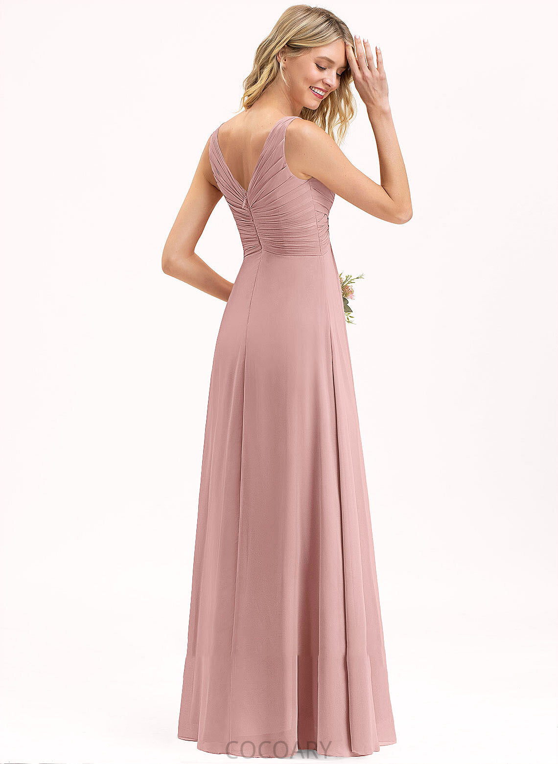 Ruffle Neckline Silhouette Fabric Length Embellishment Floor-Length A-Line V-neck Briana Natural Waist Off The Shoulder Bridesmaid Dresses