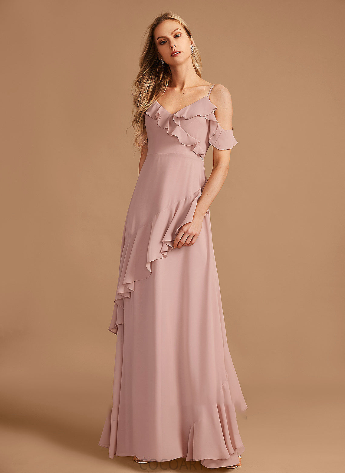 A-Line Floor-Length Length Silhouette Embellishment Fabric Ruffle V-neck Neckline Belinda A-Line/Princess Floor Length Bridesmaid Dresses