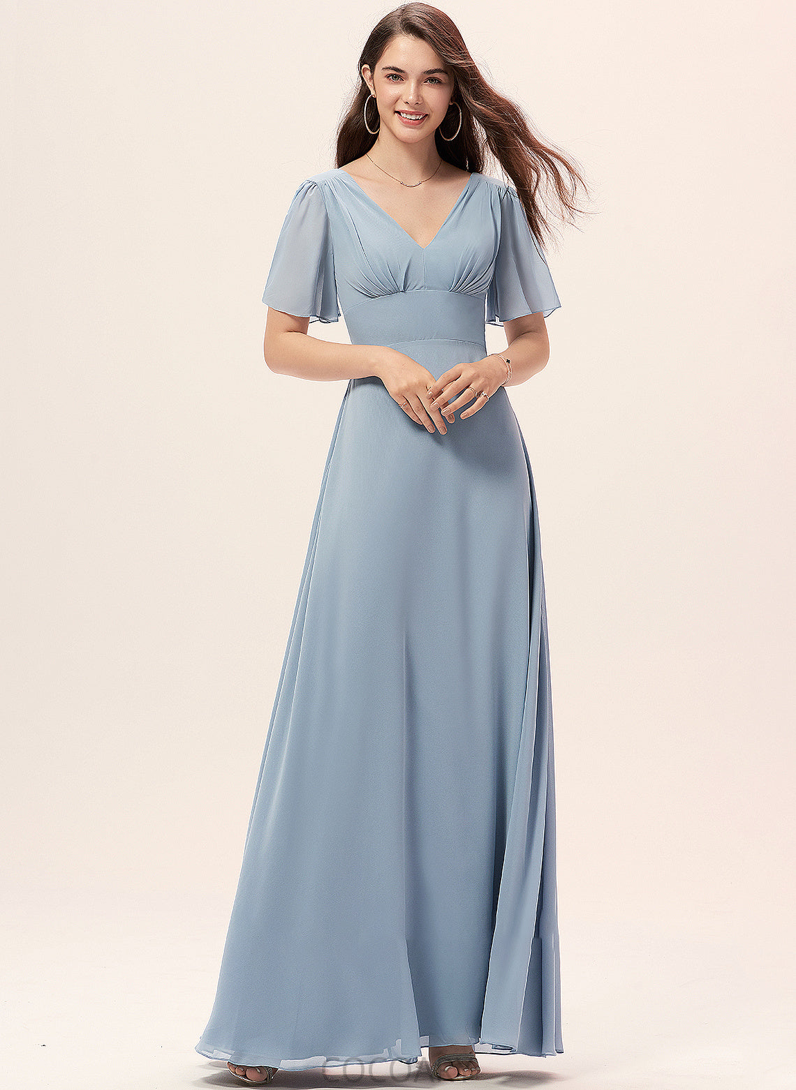 Length A-Line Fabric Floor-Length V-neck Silhouette Straps Neckline Adrienne Floor Length Natural Waist V-Neck Bridesmaid Dresses