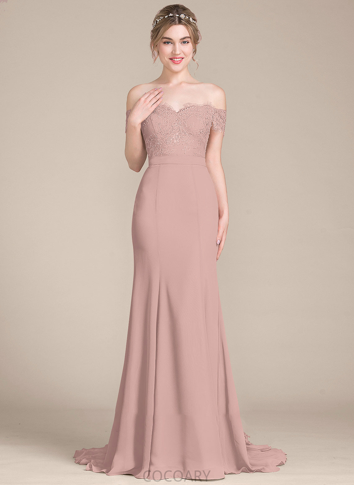 Silhouette Length Embellishment Neckline Sequins Off-the-Shoulder Trumpet/Mermaid CourtTrain Fabric Tabitha A-Line/Princess Natural Waist Bridesmaid Dresses