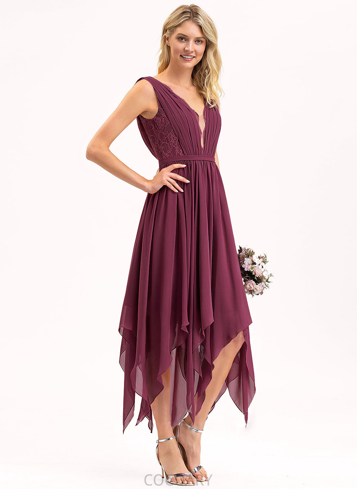 Neckline Silhouette Straps V-neck Length Ankle-Length A-Line Fabric Lace Amani Natural Waist Sleeveless Bridesmaid Dresses