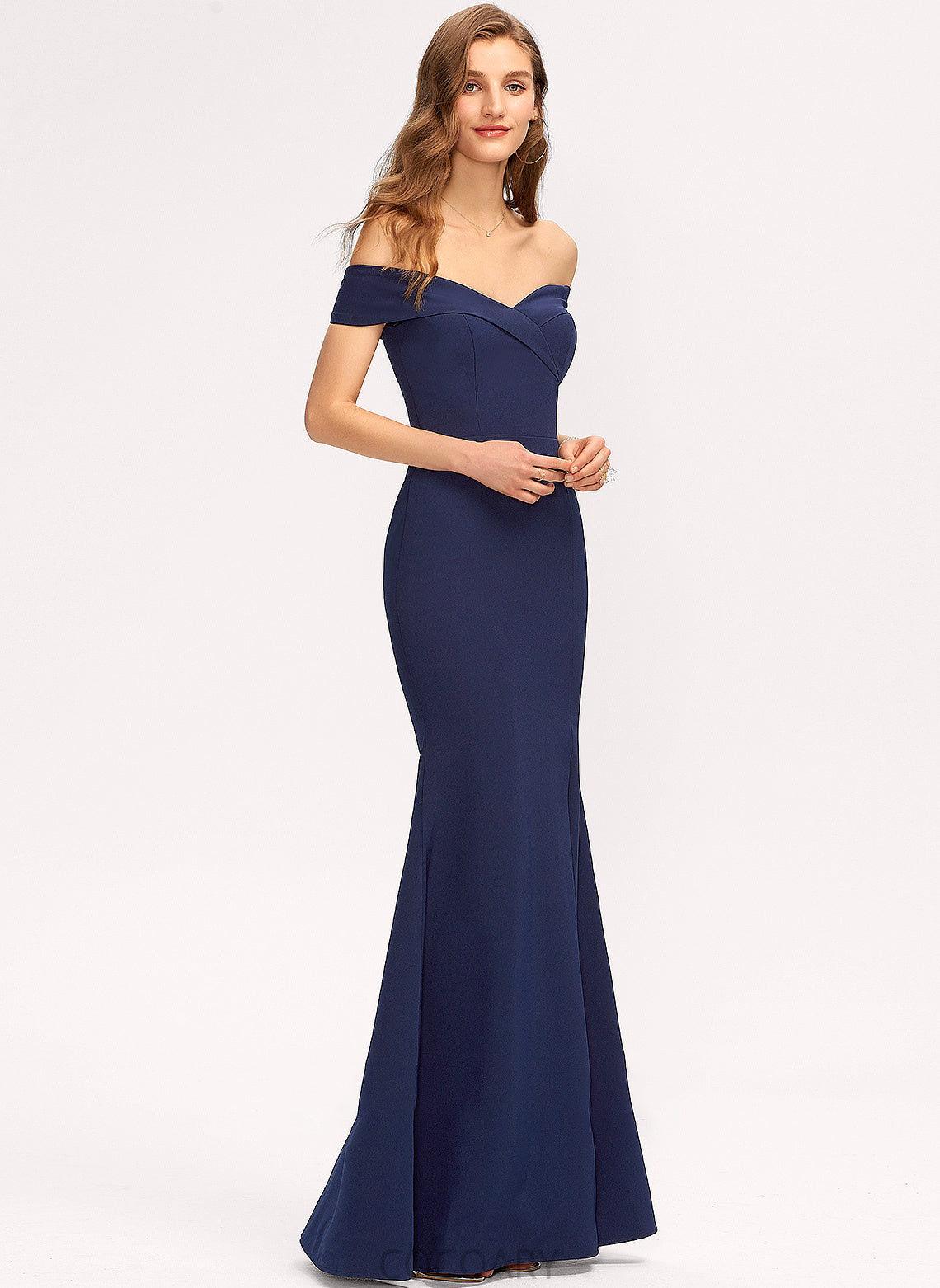 Trumpet/Mermaid SplitFront Neckline Floor-Length Embellishment Fabric Silhouette Length Off-the-Shoulder Stephany One Shoulder Natural Waist Bridesmaid Dresses