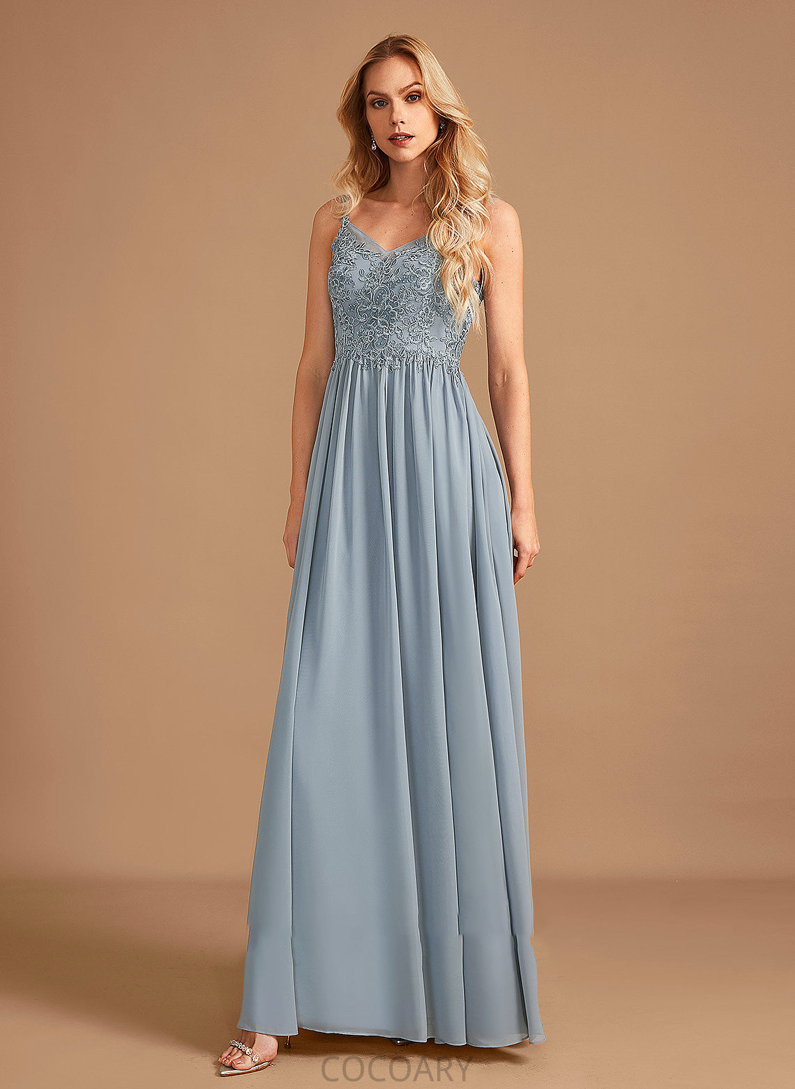 Length Fabric A-Line Neckline Silhouette V-neck Embellishment Ruffle Floor-Length Liberty Natural Waist A-Line/Princess Bridesmaid Dresses