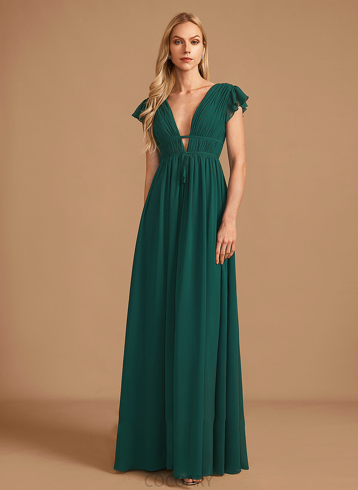 Floor-Length V-neck Silhouette Length Fabric A-Line SplitFront Embellishment Neckline Lola Floor Length Natural Waist Bridesmaid Dresses