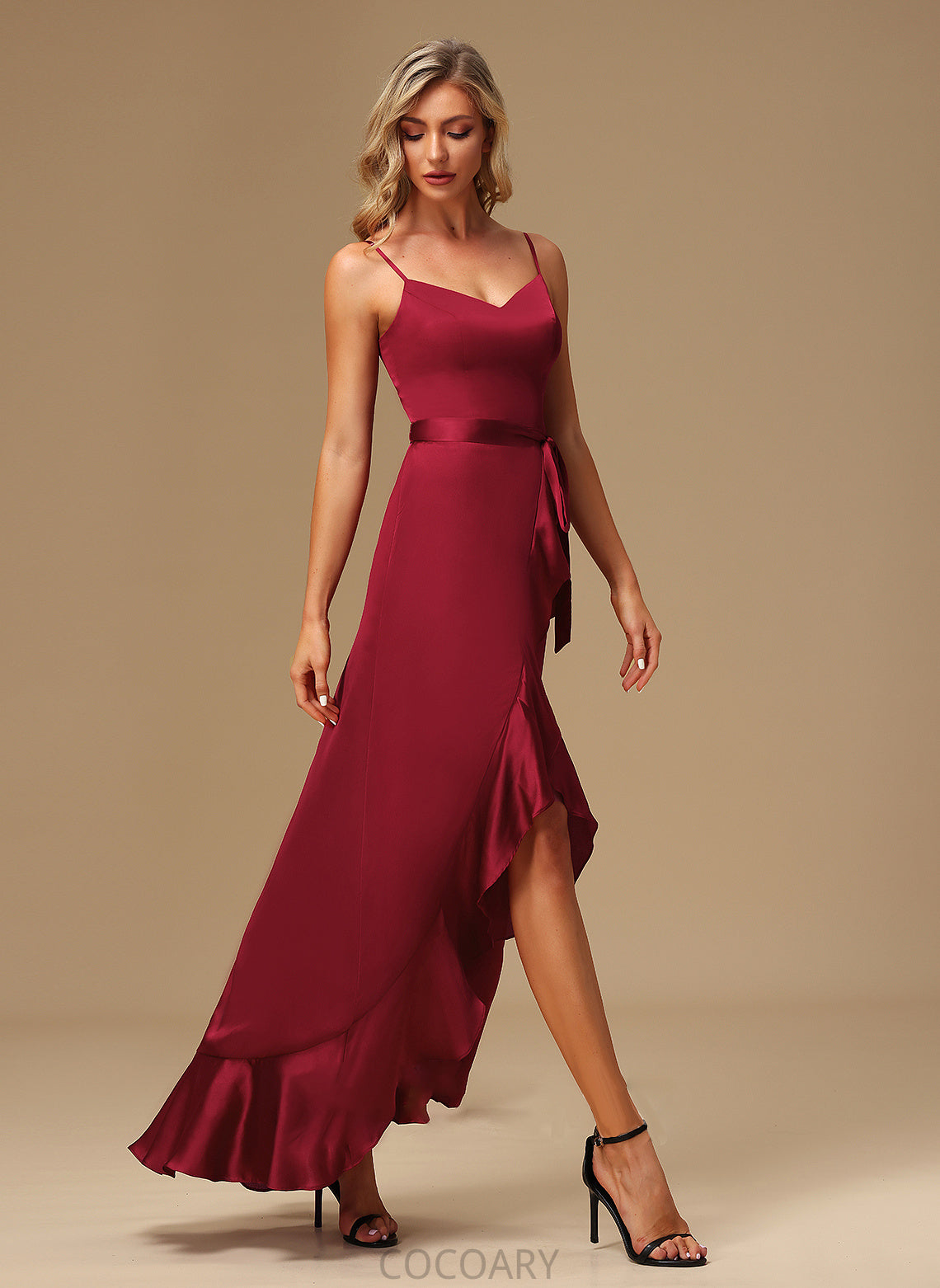 Asymmetrical SplitFront V-neck Length Neckline Embellishment Silhouette A-Line Fabric Roselyn Floor Length A-Line/Princess Bridesmaid Dresses