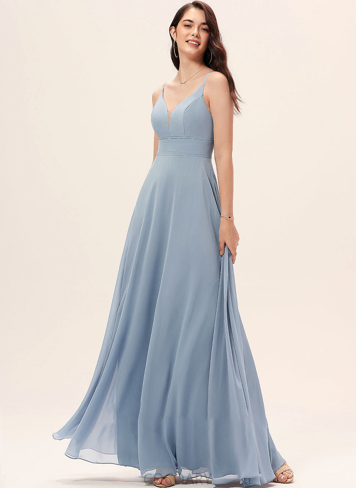 Silhouette Length Neckline Floor-Length Straps A-Line V-neck Fabric Elvira A-Line/Princess Sleeveless Natural Waist Bridesmaid Dresses