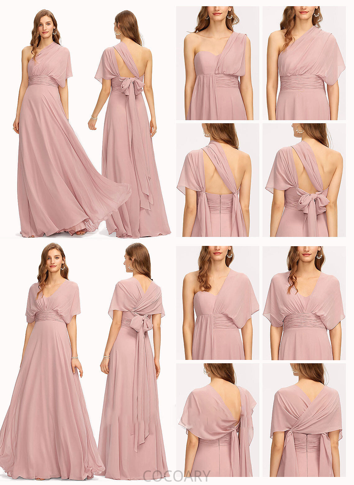 Silhouette A-Line Length Floor-Length Embellishment Neckline Halter One-Shoulder Ruffle V-neck Fabric Shyanne Bridesmaid Dresses