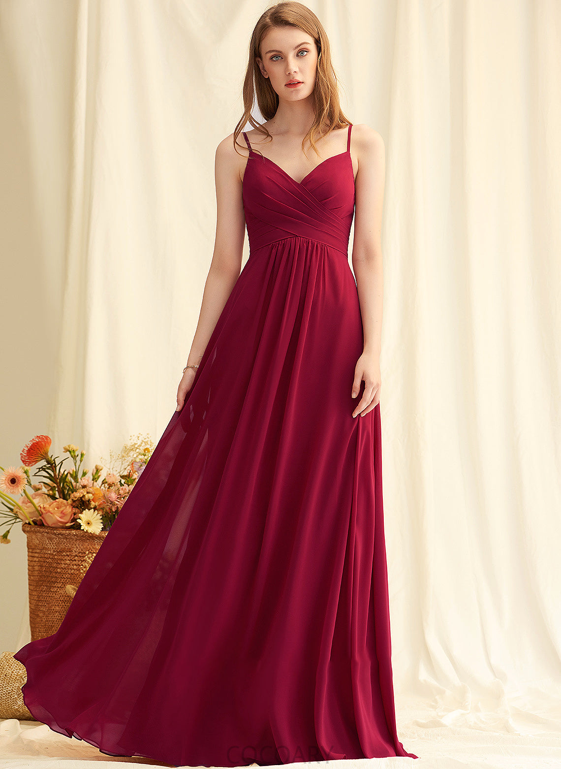 Neckline V-neck Length Floor-Length Embellishment Fabric A-Line Ruffle Silhouette Amani Floor Length Sleeveless Bridesmaid Dresses