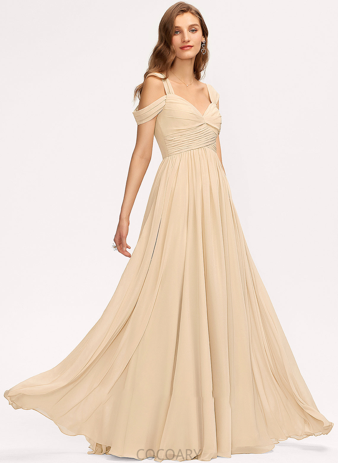 Ruffle Floor-Length Fabric Neckline Length V-neck Silhouette Embellishment A-Line Katelynn A-Line/Princess Spaghetti Staps Bridesmaid Dresses