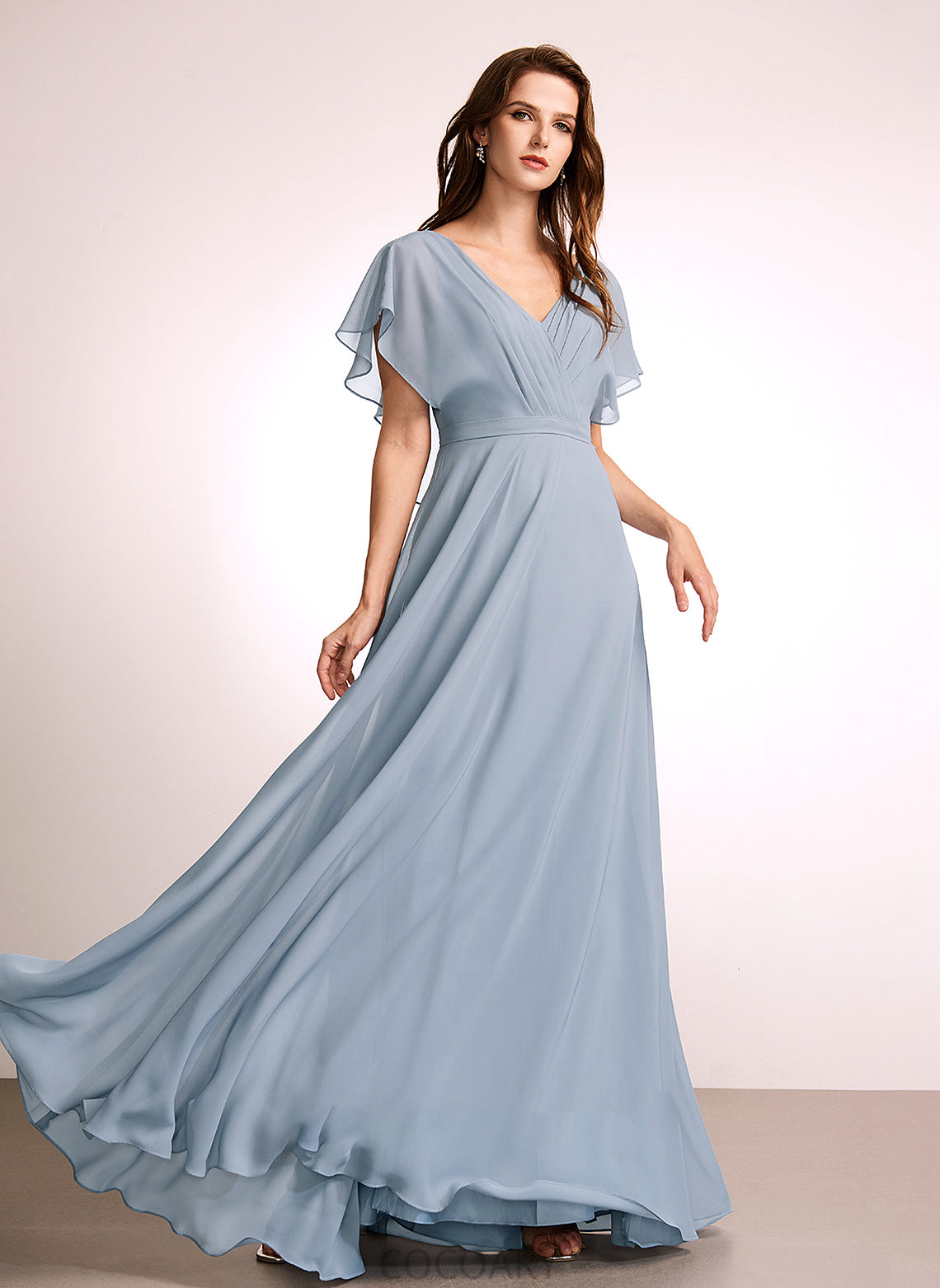 Floor-Length Embellishment Neckline Silhouette Length V-neck Ruffle Fabric A-Line Yoselin Floor Length Natural Waist Bridesmaid Dresses