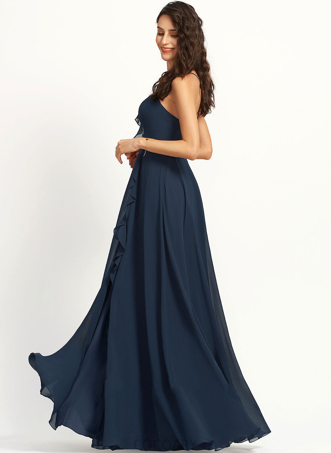 Neckline V-neck Silhouette Floor-Length SplitFront A-Line Embellishment Fabric Length Jenna Sleeveless A-Line/Princess Bridesmaid Dresses