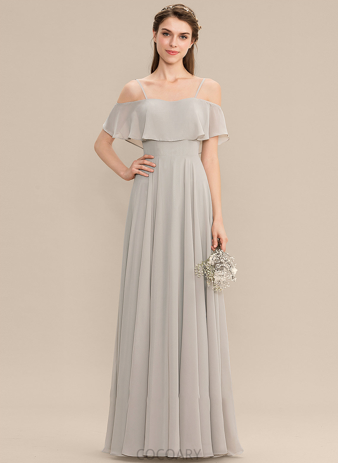 Silhouette Fabric Straps Floor-Length Off-the-Shoulder Neckline A-Line Length Rita Floor Length Off The Shoulder A-Line/Princess Bridesmaid Dresses