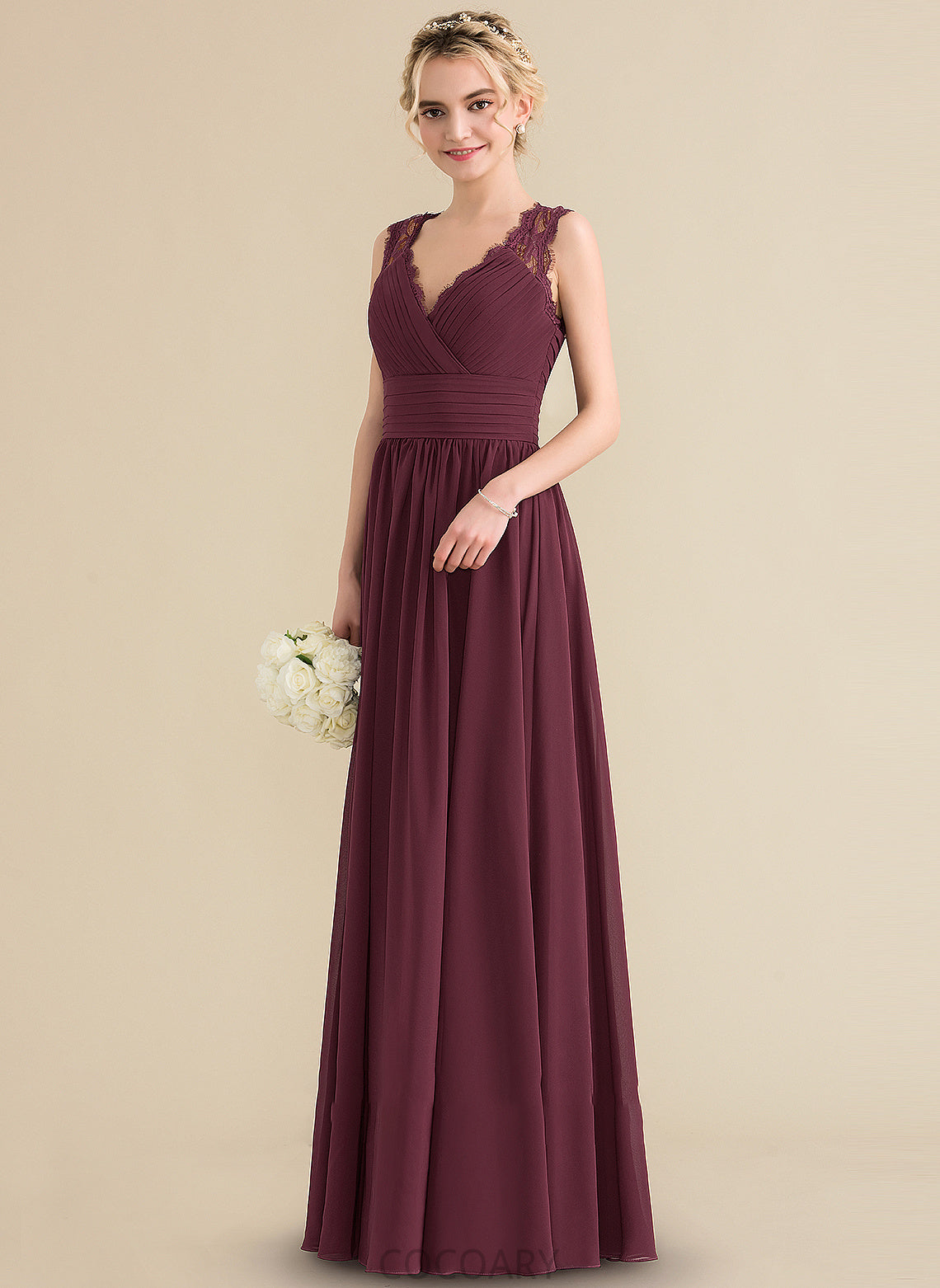 Neckline Silhouette Length Ruffle Floor-Length Bow(s) A-Line Fabric V-neck Embellishment Ginny Spaghetti Staps Bridesmaid Dresses