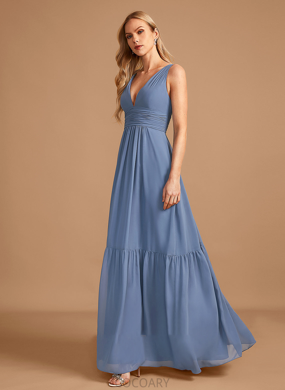 A-Line Embellishment Fabric V-neck Pockets Length Floor-Length Neckline Silhouette Anahi Trumpet/Mermaid Sleeveless Bridesmaid Dresses