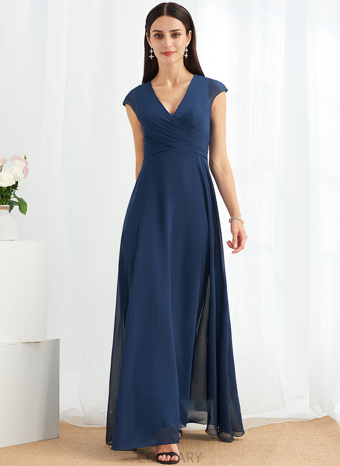 V-neck Silhouette A-Line Ruffle Neckline Fabric Length Embellishment Floor-Length Judith A-Line/Princess Floor Length Bridesmaid Dresses