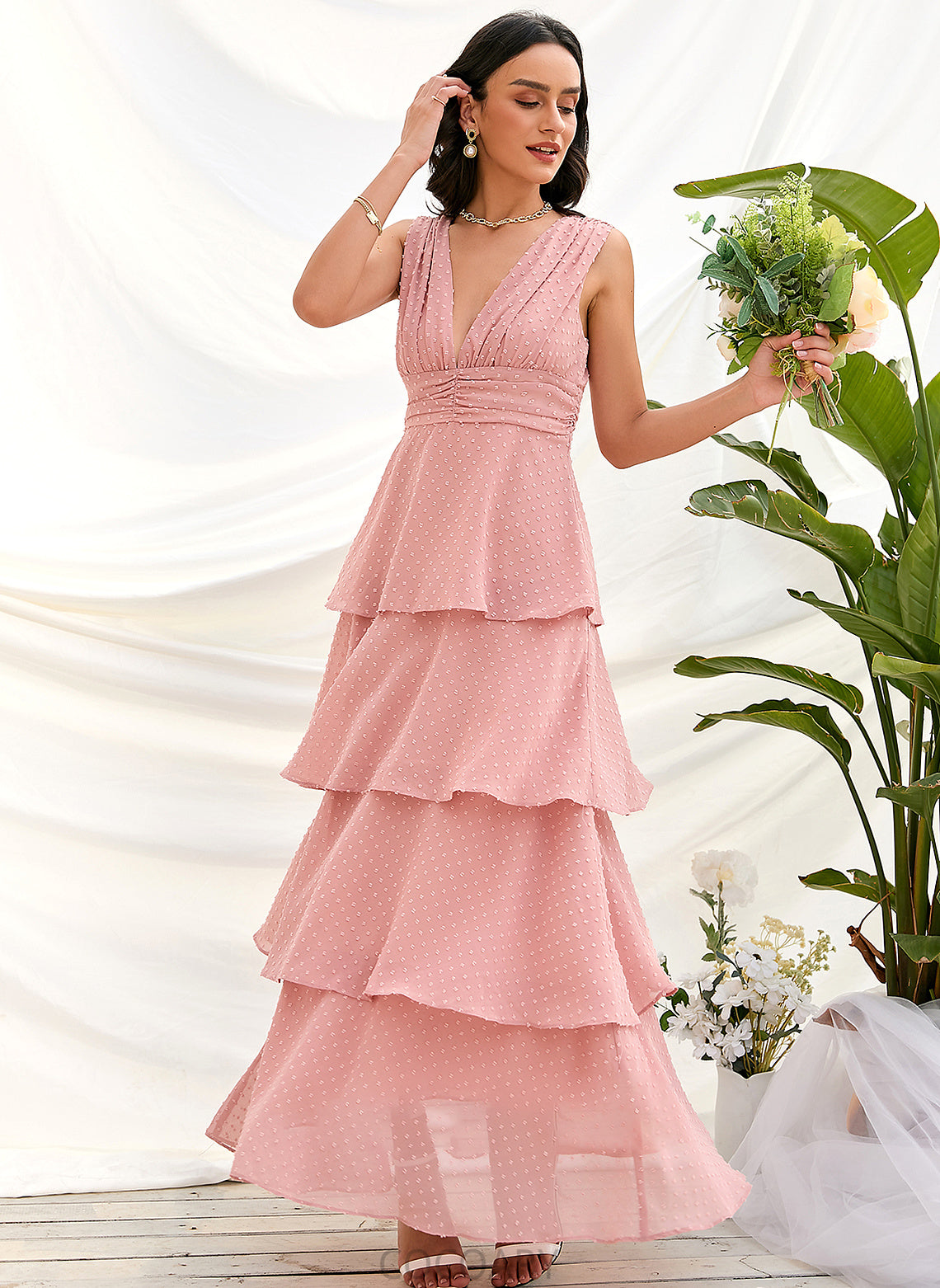 Neckline Fabric Straps V-neck Ankle-Length A-Line Silhouette Length Uerica Sleeveless A-Line/Princess Floor Length Bridesmaid Dresses