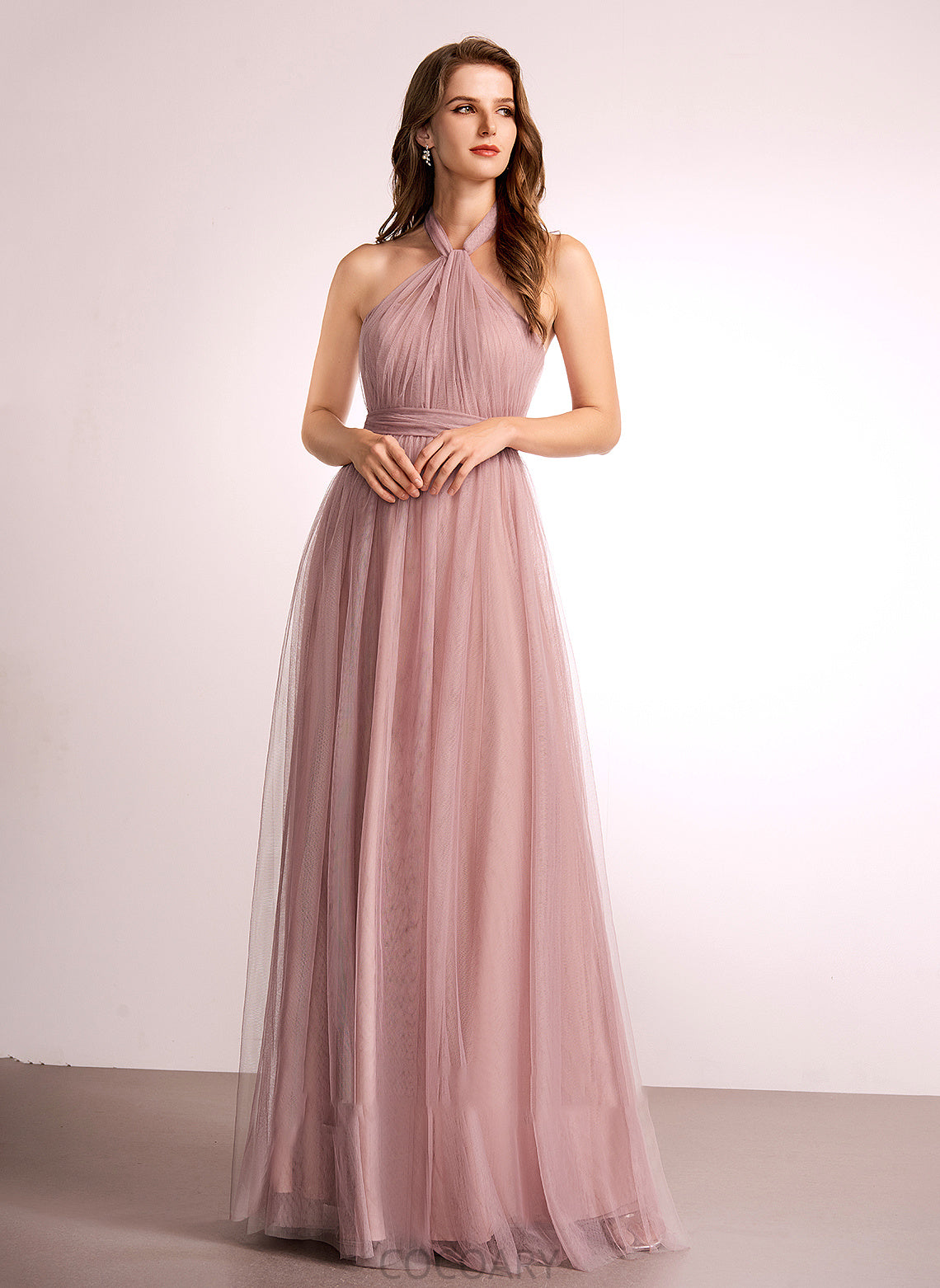 Straps Floor-Length A-Line Neckline Tulle Off-the-Shoulder One-Shoulder Fabric V-neck Silhouette Length Jaidyn Bridesmaid Dresses