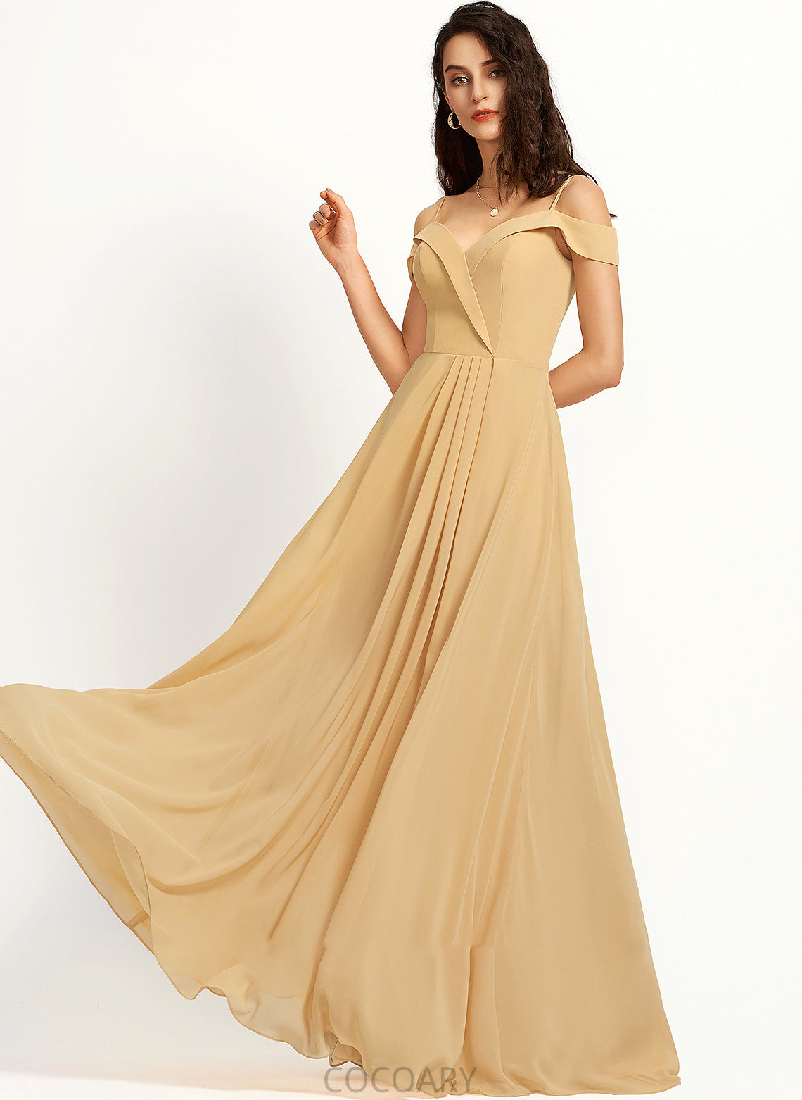 Straps Floor-Length Fabric Silhouette A-Line Length V-neck Neckline Janelle One Shoulder Sleeveless Natural Waist Bridesmaid Dresses