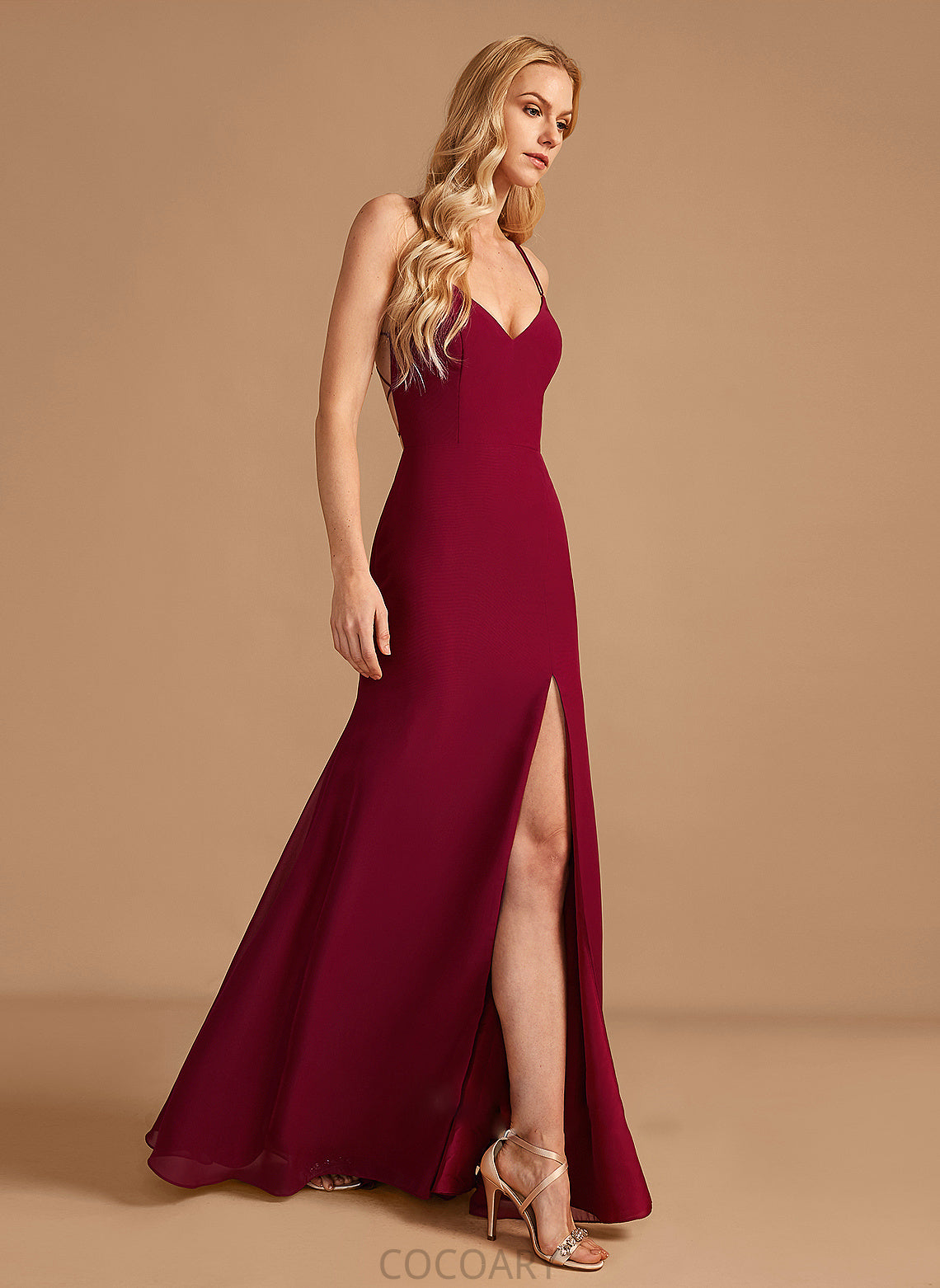 Floor-Length Length Silhouette Fabric Neckline Trumpet/Mermaid V-neck Embellishment SplitFront Carlie Short Sleeves Floor Length Bridesmaid Dresses